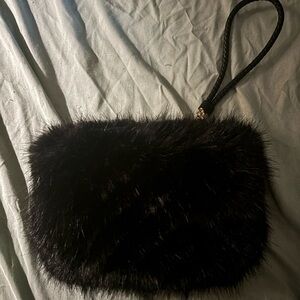 Black Faux Fur Wristlet Clutch - Women's Evening Bag
